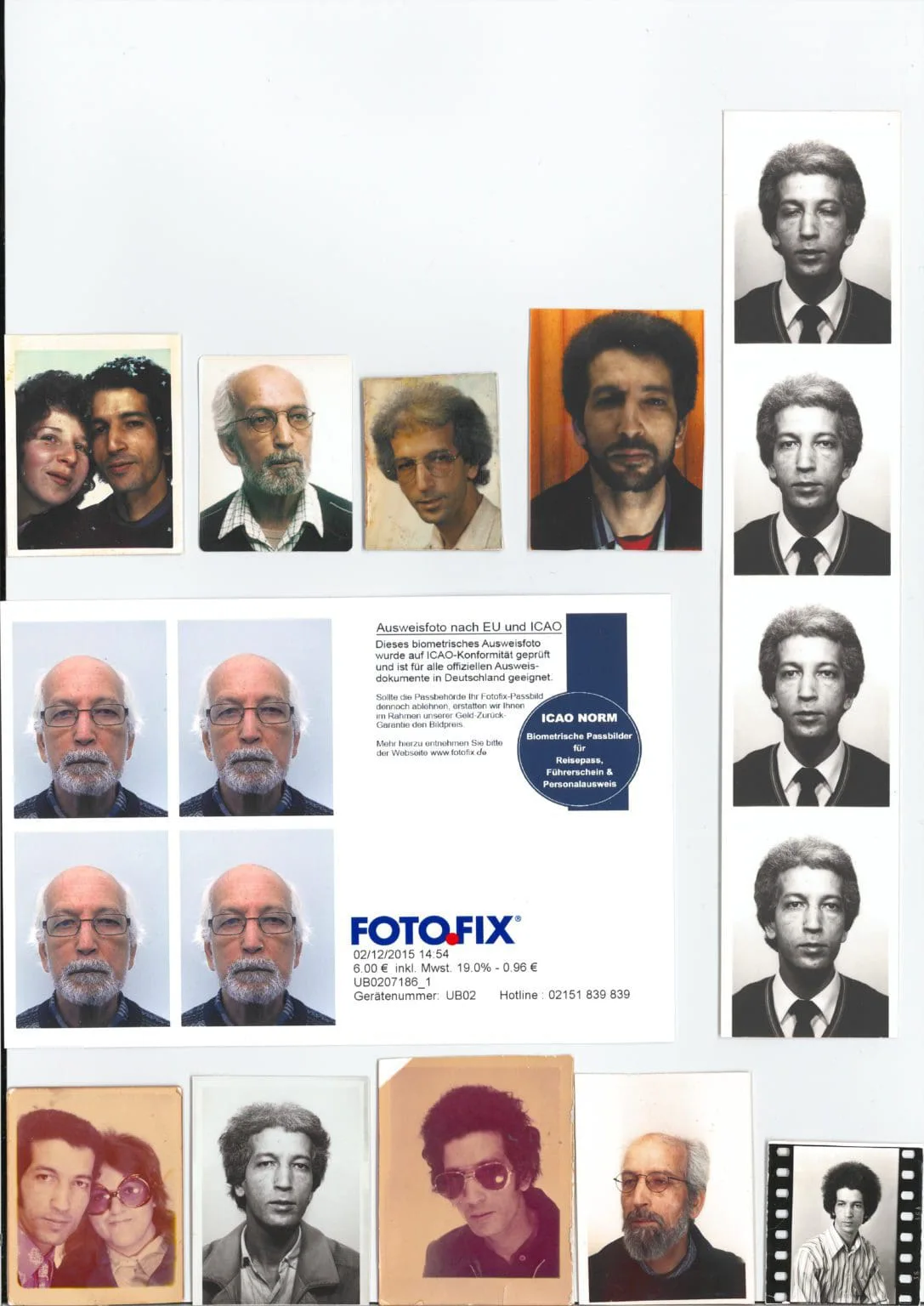 El Arbi Bouqdib Archive: gescannte Sammlung von Passfotos und Automatenbildern El Arbi Bouqdibs aus verschiedenen Jahrzehnten, teils mit Partnerin