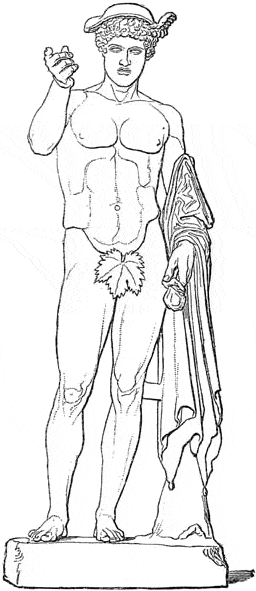 Hermes Logios, Strichzeichnung einer antiken Statue des Götterboten Hermes (Rom, Villa Ludovisi)