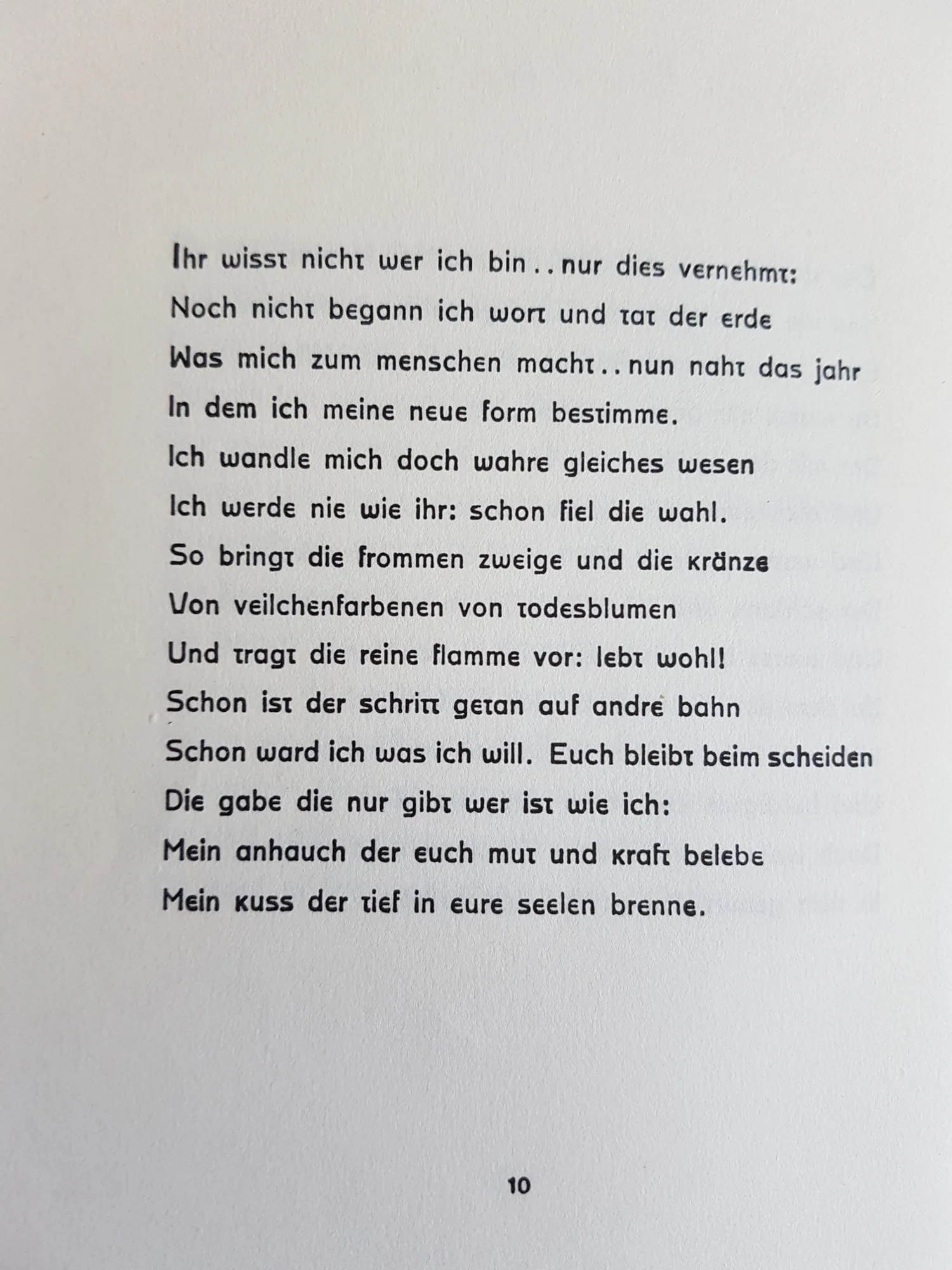 Stefan George, „Ihr wisst nicht wer ich bin …“, Buchseite aus „Der Stern des Bundes“, 1914