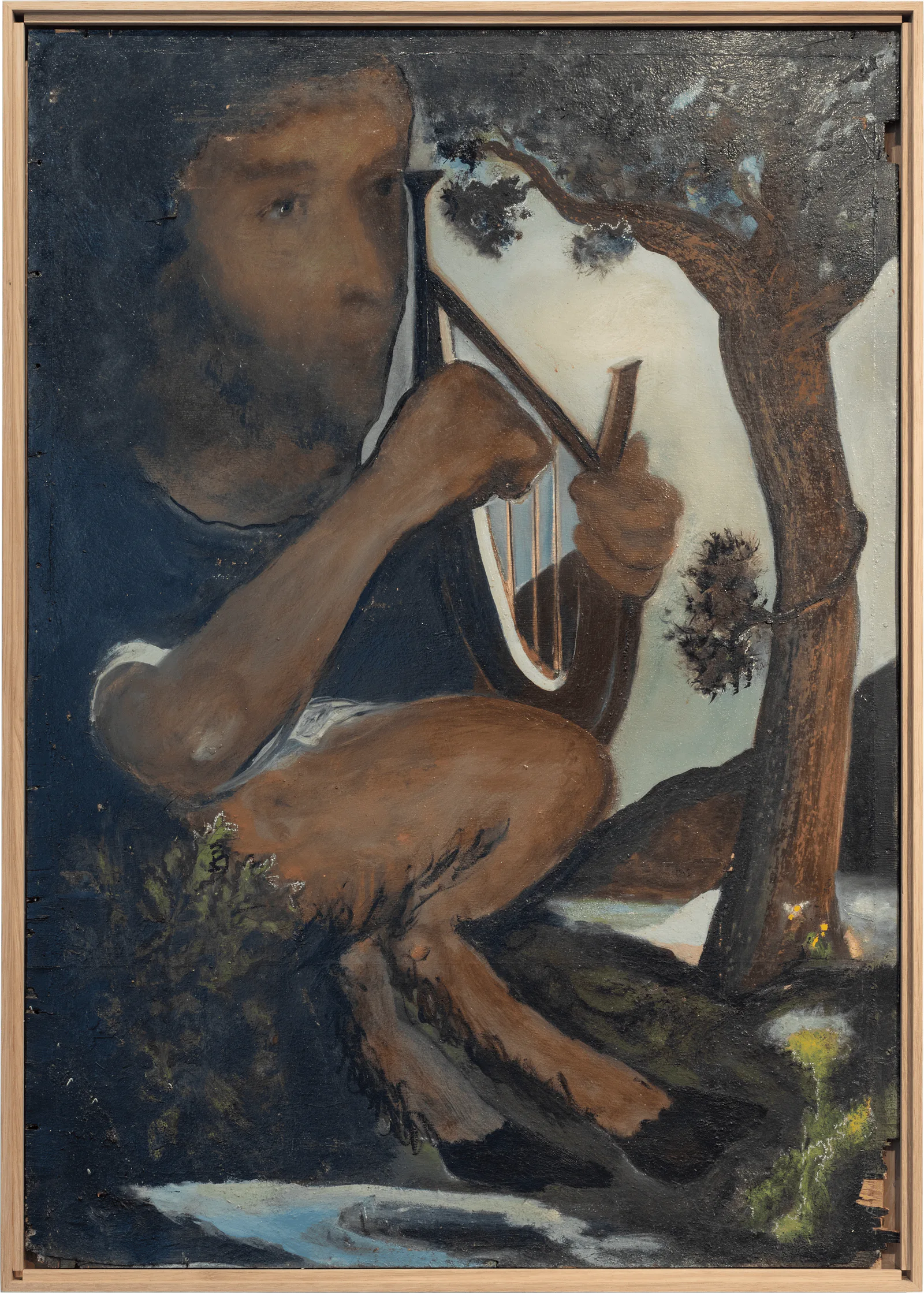Hilarion Manero, Pan, 2002: Gemälde des Hirtengottes Pan mit Panflöte unter einem Baum