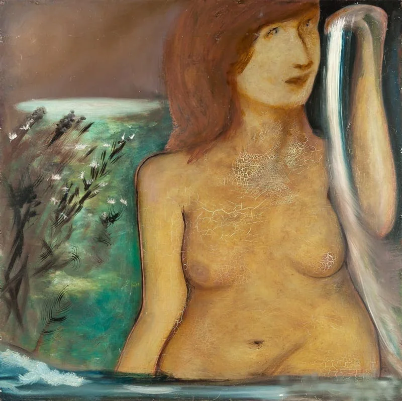 Hilarion Manero, The Night Nymph, 2003: nackte Nymphe mit rotem Haar im Wasser vor einer grünen Landschaft
