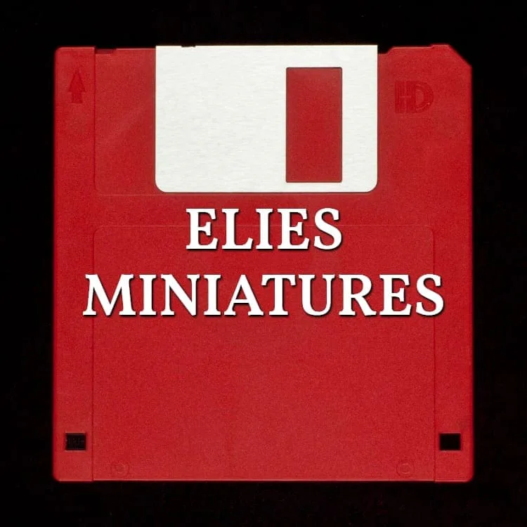 Elies Miniatures: eine rote 3,5-Zoll-Diskette mit Schriftzug über dem Bild