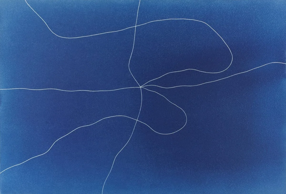 Michal Martychowiec, the beginning the end: tiefblaue Fläche mit verzweigten weißen Linien